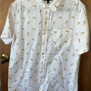 Banana Republic White Pineapple Linen Blend S/S Shirt Top Men Large Button Up